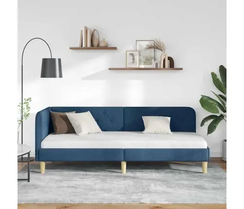 Stūra Gultas Rāmis Ar Galvas Klāju Zila 80 X 200 Cm Audums Vidaxl