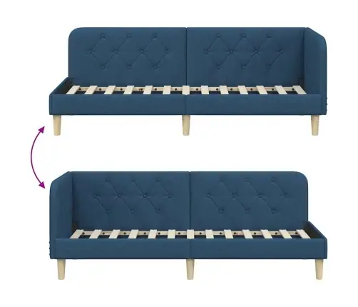 Stūra Gultas Rāmis Ar Galvas Klāju Zila 80 X 200 Cm Audums Vidaxl