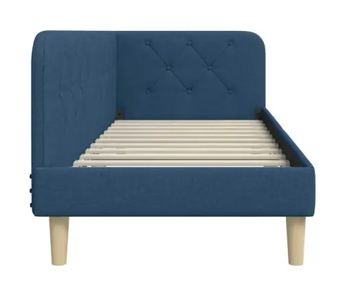 Stūra Gultas Rāmis Ar Galvas Klāju Zila 80 X 200 Cm Audums Vidaxl