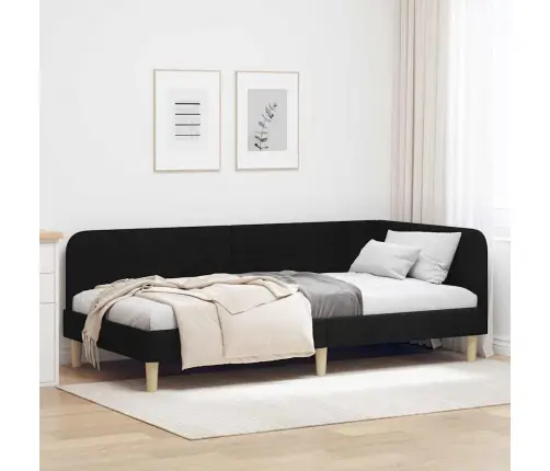 Stūra Gultas Rāmis Ar Galvas Klāju Melna 90 X 190 Cm Audums Vidaxl