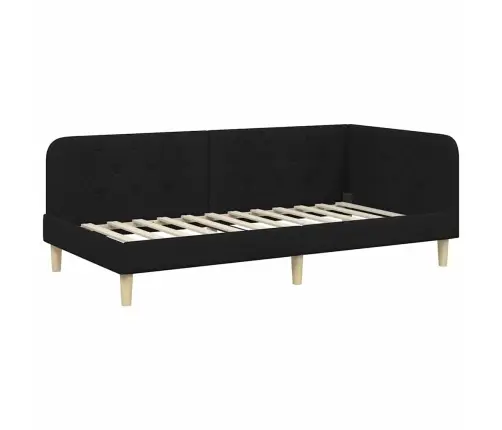 Stūra Gultas Rāmis Ar Galvas Klāju Melna 90 X 190 Cm Audums Vidaxl