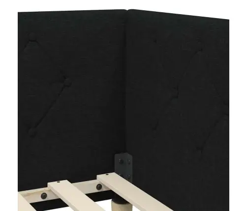 Stūra Gultas Rāmis Ar Galvas Klāju Melna 90 X 200 Cm Audums Vidaxl