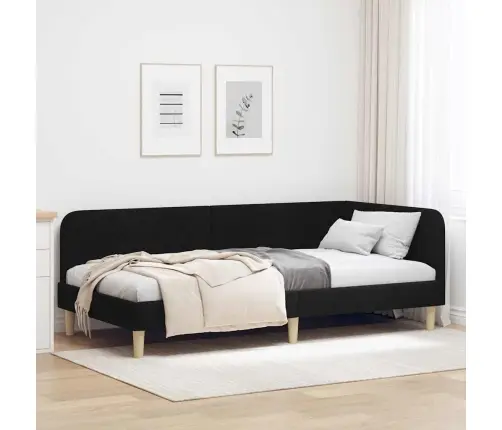 Stūra Gultas Rāmis Ar Galvas Klāju Melna 90 X 200 Cm Audums Vidaxl