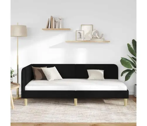 Stūra Gultas Rāmis Ar Galvas Klāju Melna 90 X 200 Cm Audums Vidaxl