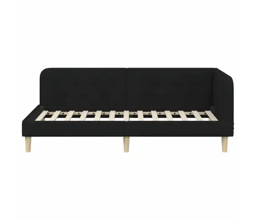 Stūra Gultas Rāmis Ar Galvas Klāju Melna 90 X 200 Cm Audums Vidaxl