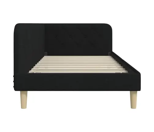 Stūra Gultas Rāmis Ar Galvas Klāju Melna 90 X 200 Cm Audums Vidaxl