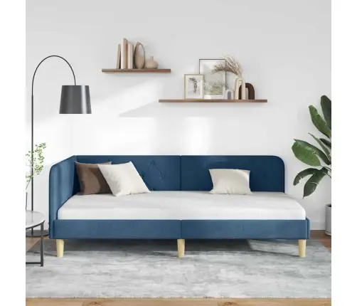 Stūra Gultas Rāmis Ar Galvas Klāju Zila 90 X 200 Cm Audums Vidaxl