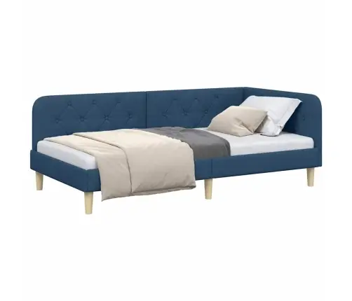 Stūra Gultas Rāmis Ar Galvas Klāju Zila 90 X 200 Cm Audums Vidaxl