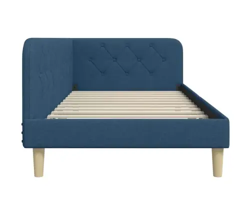 Stūra Gultas Rāmis Ar Galvas Klāju Zila 90 X 200 Cm Audums Vidaxl