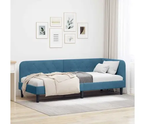 Stūra Gultas Rāmis Ar Galvas Klāju Zila 80 X 200 Cm Samts Vidaxl
