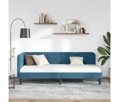 Stūra Gultas Rāmis Ar Galvas Klāju Zila 80 X 200 Cm Samts Vidaxl