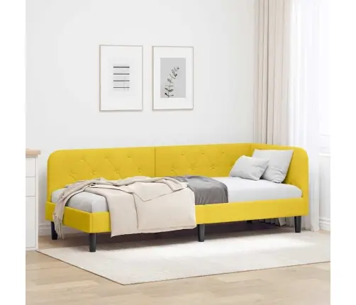 Stūra Gultas Rāmis Ar Galvas Klāju Dzeltena 80 X 200 Cm Samts Vidaxl