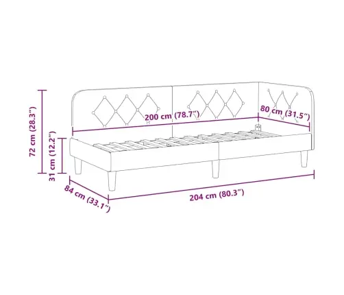 Stūra Gultas Rāmis Ar Galvas Klāju Dzeltena 80 X 200 Cm Samts Vidaxl