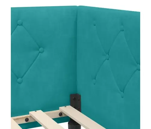 Stūra Gultas Rāmis Ar Galvas Klāju Tirkīzzila 80 X 200 Cm Samts Vidaxl