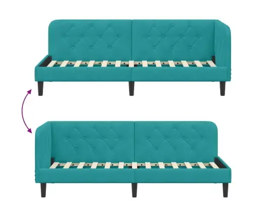 Stūra Gultas Rāmis Ar Galvas Klāju Tirkīzzila 80 X 200 Cm Samts Vidaxl