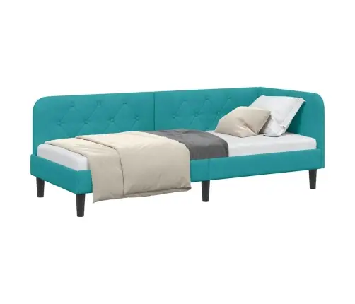 Stūra Gultas Rāmis Ar Galvas Klāju Tirkīzzila 80 X 200 Cm Samts Vidaxl
