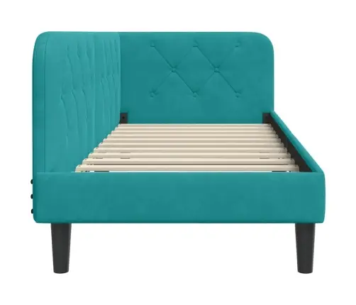 Stūra Gultas Rāmis Ar Galvas Klāju Tirkīzzila 80 X 200 Cm Samts Vidaxl