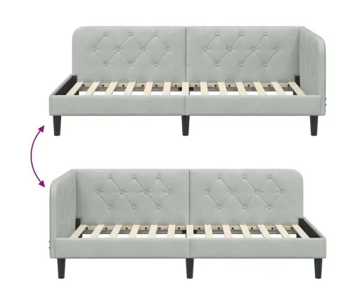 Stūra Gultas Rāmis Gaiši Pelēks 90 X 190 Cm Samts Vidaxl