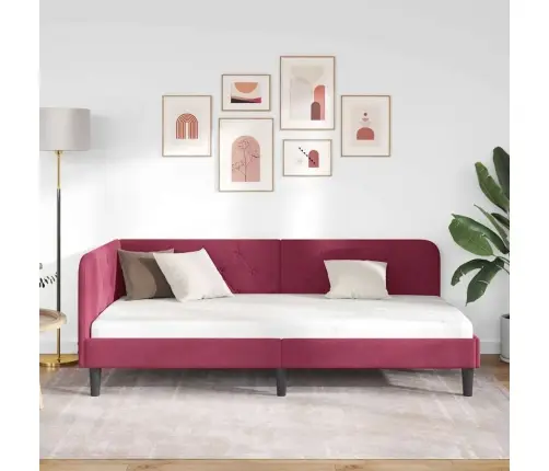 Kampinė Lovos Konstrukcija Vyno Raudona 90 X 190 Cm Aksomas