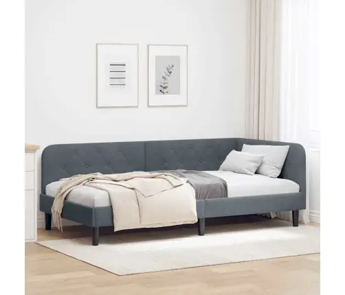 Stūra Gultas Rāmis Tumši Pelēks 90 X 200 Cm Samts Vidaxl