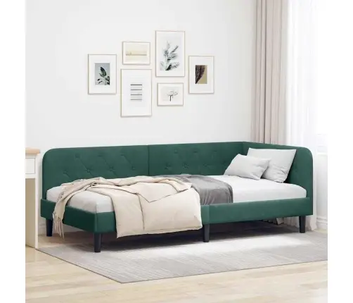 Stūra Gultas Rāmis Ar Galvas Klāju Tumši Zaļš 90 X 200 Cm Samts Vidaxl
