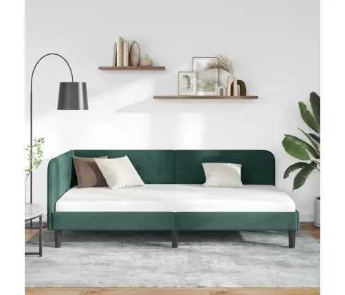 Stūra Gultas Rāmis Ar Galvas Klāju Tumši Zaļš 90 X 200 Cm Samts Vidaxl