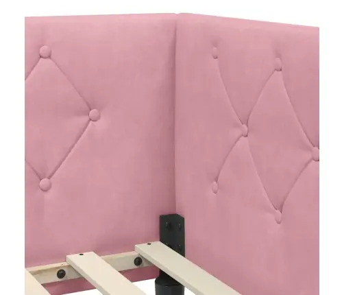 Stūra Gultas Rāmis Ar Galvas Klāju Rozā 90 X 200 Cm Samts Vidaxl