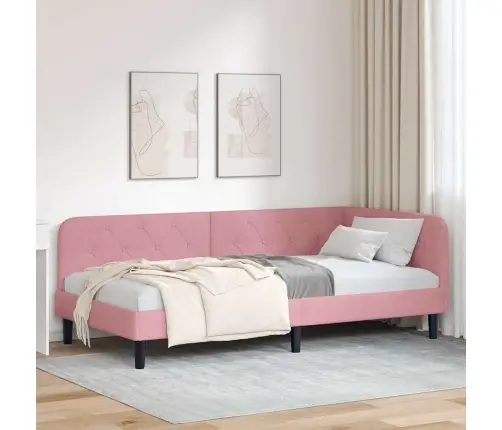 Stūra Gultas Rāmis Ar Galvas Klāju Rozā 90 X 200 Cm Samts Vidaxl