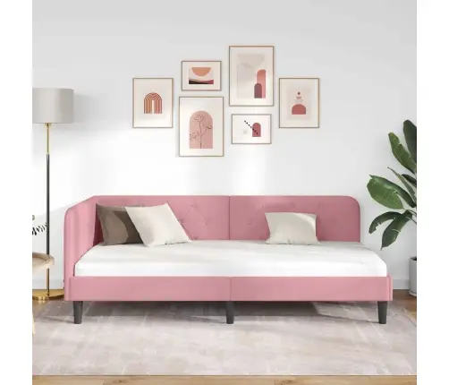 Stūra Gultas Rāmis Ar Galvas Klāju Rozā 90 X 200 Cm Samts Vidaxl