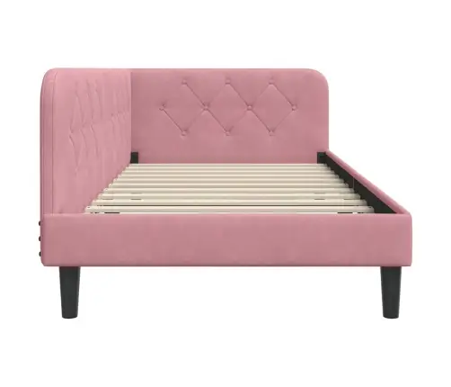 Stūra Gultas Rāmis Ar Galvas Klāju Rozā 90 X 200 Cm Samts Vidaxl