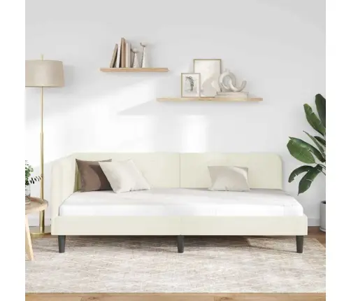 Stūra Gultas Rāmis Ar Galvas Klāju Krēmkrāsa 90 X 200 Cm Samts Vidaxl