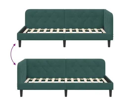 Stūra Gultas Rāmis Tumši Zaļš 100 X 200 Cm Samts Vidaxl