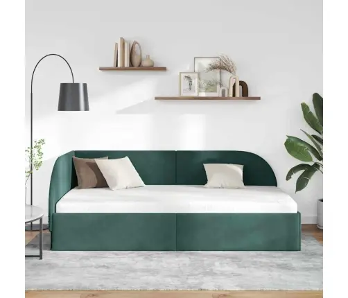 Stūra Gultas Rāmis Ar Galvas Klāju Tumši Zaļa 80 X 200 Cm Samts Vidaxl