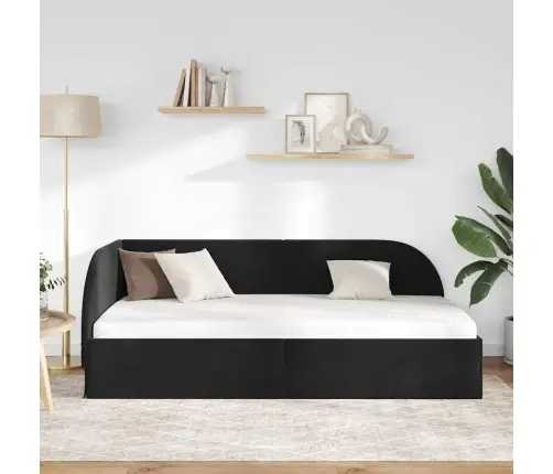 Stūra Gultas Rāmis Ar Galvas Klāju Melna 90 Cm X 190 Cm Audums Vidaxl