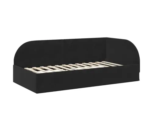 Stūra Gultas Rāmis Ar Galvas Klāju Melna 90 Cm X 190 Cm Audums Vidaxl