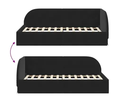 Stūra Gultas Rāmis Ar Galvas Klāju Melna 90 Cm X 190 Cm Audums Vidaxl