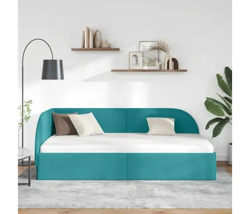 Stūra Gultas Rāmis Ar Galvas Klāju Tirkīzzila 90 X 190 Cm Samts Vidaxl