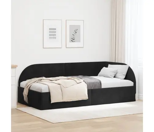 Stūra Gultas Rāmis Ar Galvas Klāju Melna 100 Cm X 200 Cm Audums Vidaxl