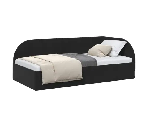 Stūra Gultas Rāmis Ar Galvas Klāju Melna 100 Cm X 200 Cm Audums Vidaxl