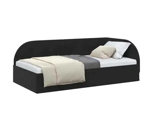 Stūra Gultas Rāmis Ar Galvas Klāju Melna 100 Cm X 200 Cm Audums Vidaxl