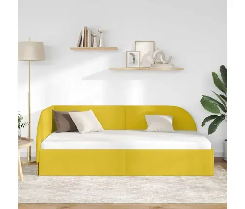 Stūra Gultas Rāmis Ar Galvas Klāju Dzeltena 100 X 200 Cm Samts Vidaxl