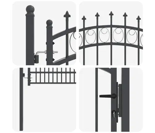 Vārti Ar Špīlēm Pelēka 170 X 100 Cm Pulverkrāsots Tērauds Vidaxl