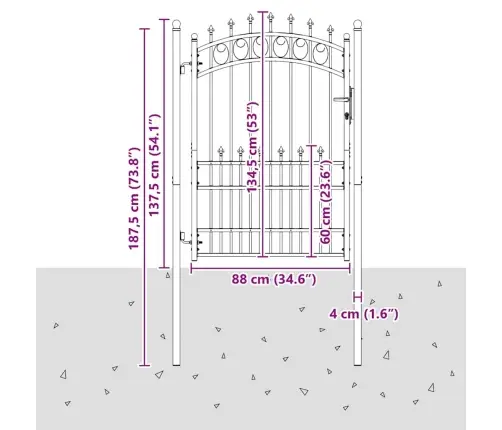 Vārti Ar Špīlēm Pelēka 170 X 100 Cm Pulverkrāsots Tērauds Vidaxl