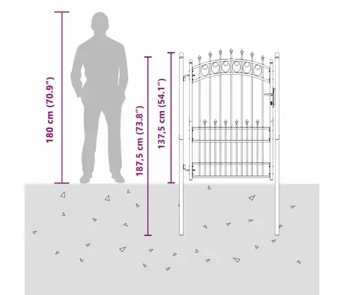 Vārti Ar Špīlēm Pelēka 170 X 100 Cm Pulverkrāsots Tērauds Vidaxl