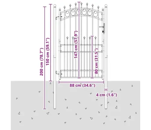 Tvoros Vartai Su Smailiais Pilka 200 X 100 Cm