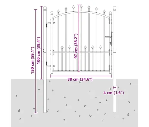 Tvoros Vartai Su Smailiais Su Užraktu Pilka 100 X 100 Cm