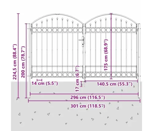 Žoga Vārti Ar Slēdzeni Pelēka 300 X 175 Cm Tērauds Vidaxl