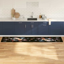 Virtuves Paklājs Ziedu Raksts Melna 300 X 60 Cm Samts Vidaxl