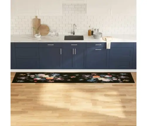Köögivaip Lilled Must 300 X 60 Cm Samet