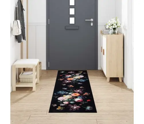 Köögivaip Lilled Must 300 X 60 Cm Samet